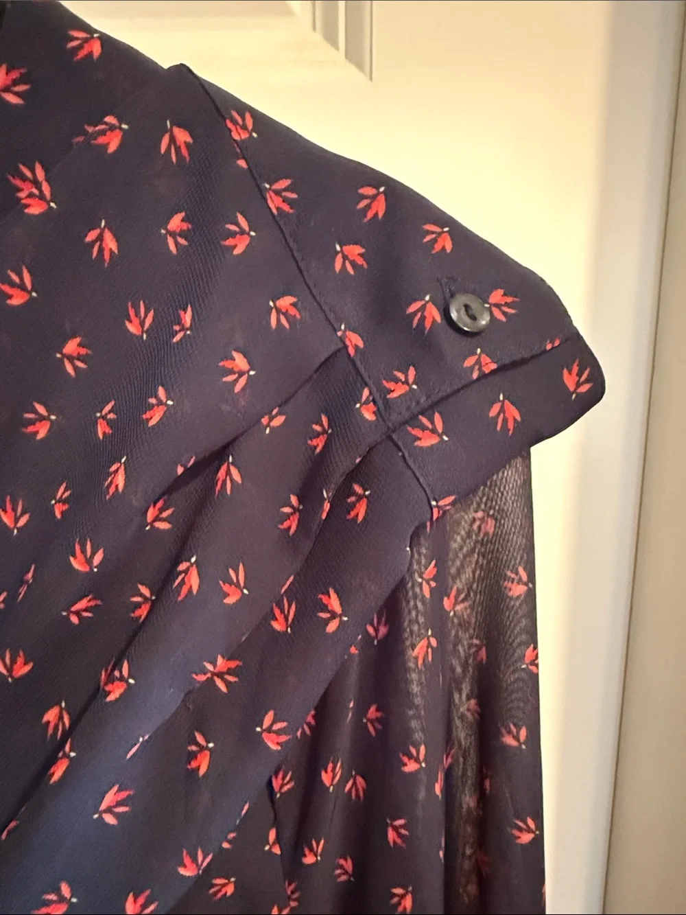 Maurices Navy Blouse with Pink Floral Print